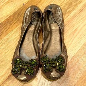 Tory Burch Gold Flats, 9.5